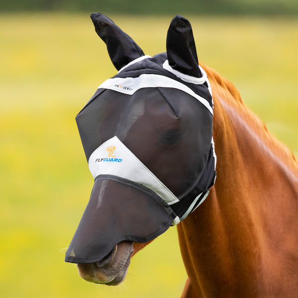 Shires FlyGuard Pro Fine Mesh Fly Mask with Ears and Nose - Black